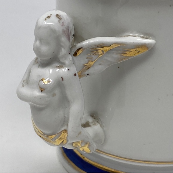 Antique Gilt Embossed "Present" Shaving Mug Occupational Angel Cherub Handle VTG - Picture 6 of 12